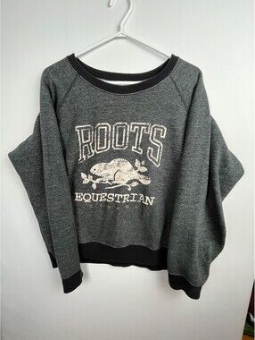 Roots Canada Beaver Logo Equestrian Cropped Fleece Sweatshirt Womens XL Raglan